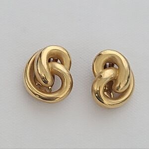 Vintage 80s Gold Tone Twisted Knot Chunky Erwin Pearl Clip On Statement Earrings